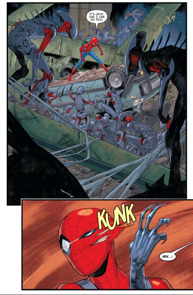 Spiderman, Spider-Man, Stan Lee, Steve Ditko, comic book review, Swinging Through Comics, JJ Abrams, Henry Abrams, Sara Pichelli, Cadaverous, Benny Parker, Spider-Man Bloodline 4, STC 43