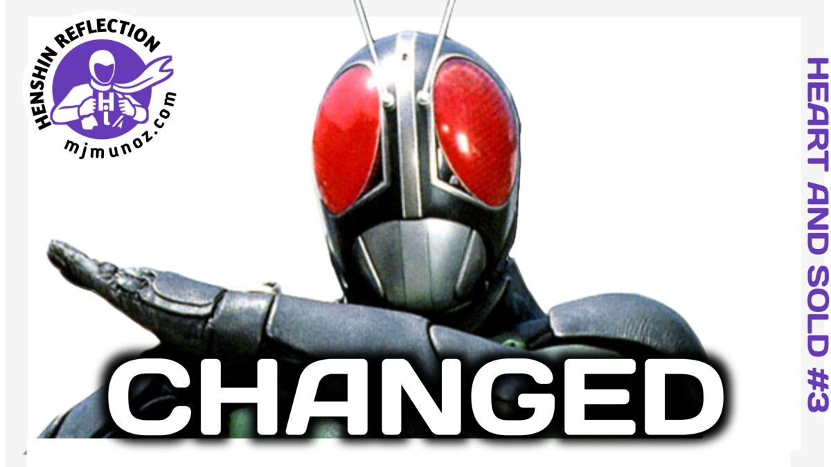 A clean white thumbnail featuring Kamen Rider Black RX from the chest up. His bright red compound eyes and silver helmet face forward in a dramatic henshin pose, with his right arm raised across his chest. The Henshin Reflection logo appears in the top left, the vertical label "HEART AND SOLD #3" on the right, and the large bold word “CHANGED” across the bottom.