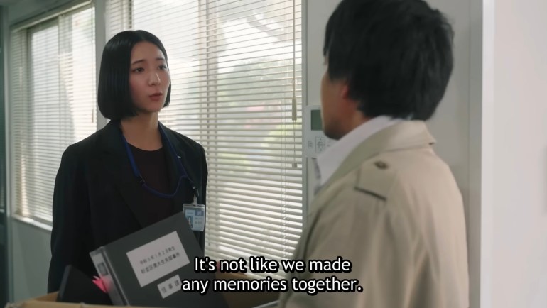 Fujimi and Nasuka talking in an office scene in Kamen Rider Zeztz Episode 25, sharing a comedic character moment.