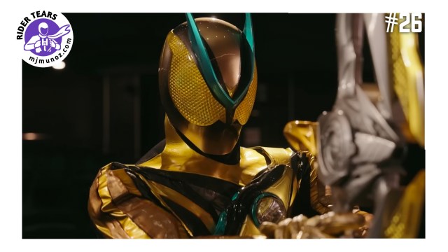 Kamen Rider Zeztz Episode 26 Stand Off scene featuring Kamen Rider Zeztz confronting another rider during the recap episode Case26 Gather written by Yuya Takahashi.