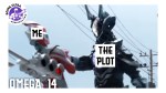 Ultraman Omega battles Zovaras while text labels identify Omega as "Me" and Zovaras as "The Plot," illustrating the episode's focus on finally advancing the series' overarching story and mysteries.