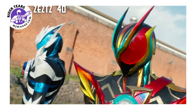 Kamen Rider Zeztz and Kamen Rider NOX stand back-to-back during the events of Kamen Rider Zeztz Episode 40.