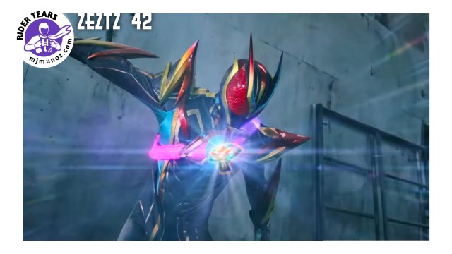 Kamen Rider Zeztz Exdream prepares to battle Catastrophe Gore Nightmare in Episode 42.