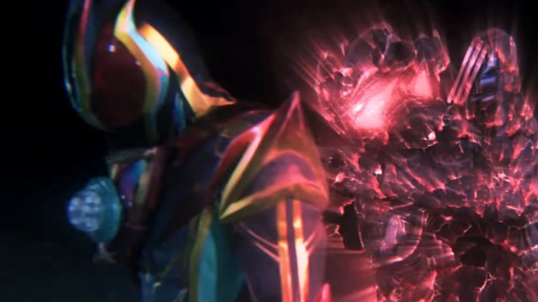 Kamen Rider Zeztz Exdream confronts Catastrophe Gore Nightmare during their climactic battle in Episode 42.