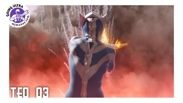 Ultraman Teo standing amid flames and smoke in the Episode 3 analysis thumbnail.