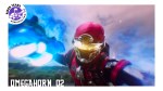 Shout in his powered suit raises his arm as blue energy and glowing effects surround him during battle.