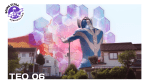 Ultraman Teo raises a glowing hexagonal barrier against the giant bird kaiju Vermilios among houses in a residential neighborhood.