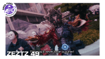 Oblivion surrounded by masked people and monstrous figures charging forward through a city in Kamen Rider Zeztz 49.