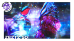 Kamen Rider Zeztz faces the Oblivion Gore Nightmare amid glowing blue, pink, and purple light.