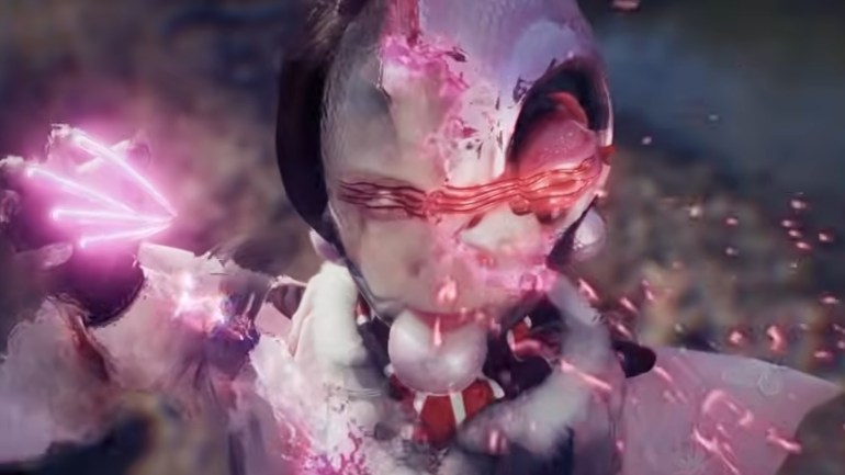 The Lady slashes across her own eyes with glowing pink claws while fused with Phantom Gore Nightmare.