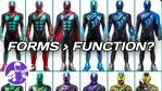 A grid showing many Kamen Rider Zeztz forms with the text “FORMS > FUNCTION?” across the center.